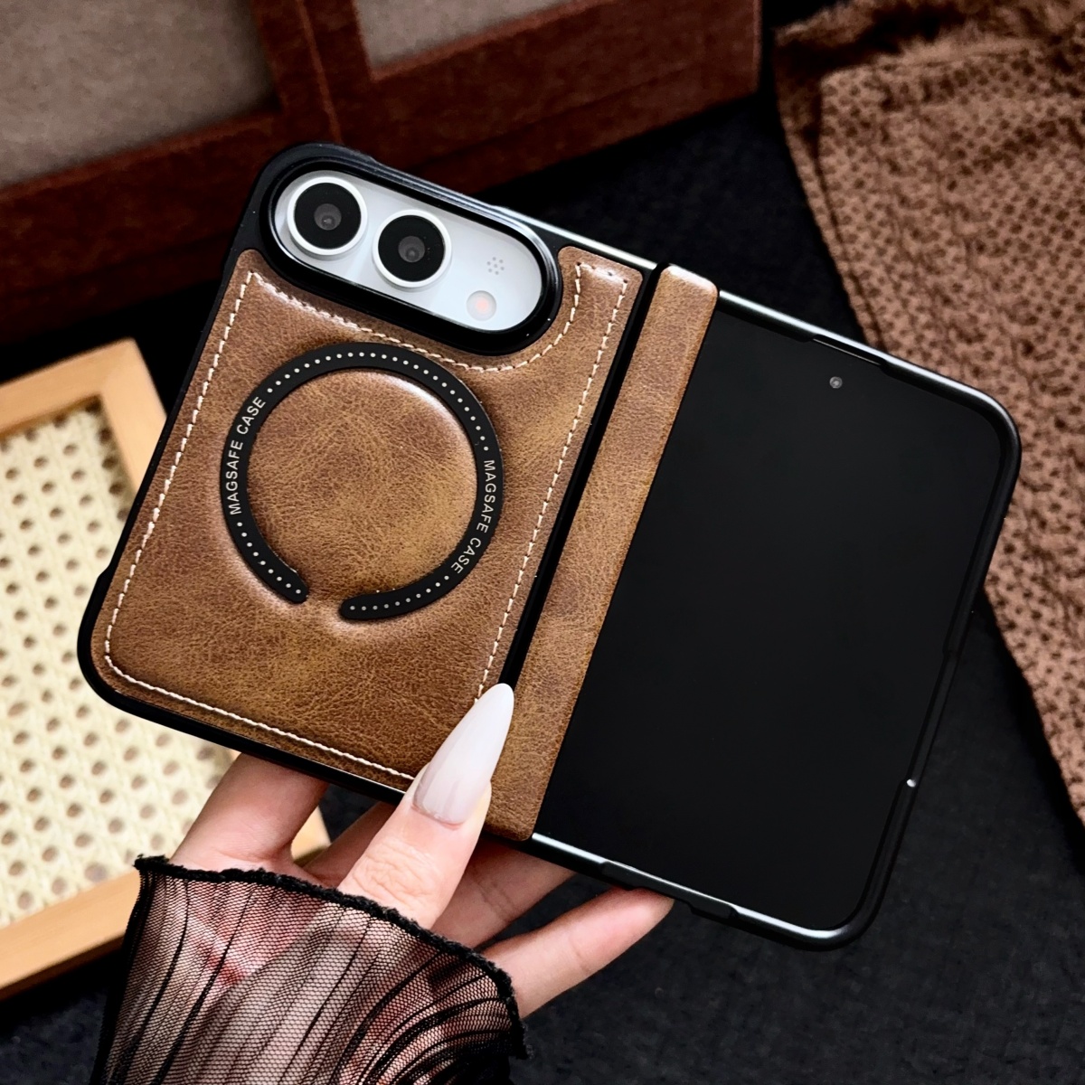 Magsafe Wireless Charger - Funda de cuero con carga inalámbrica